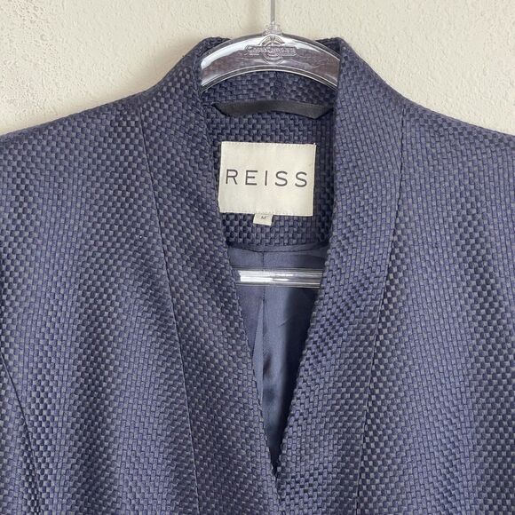 Reiss Blue Longline Blazer Coat Size M Minimalist Officewear Hook Closure - Picture 2 of 7